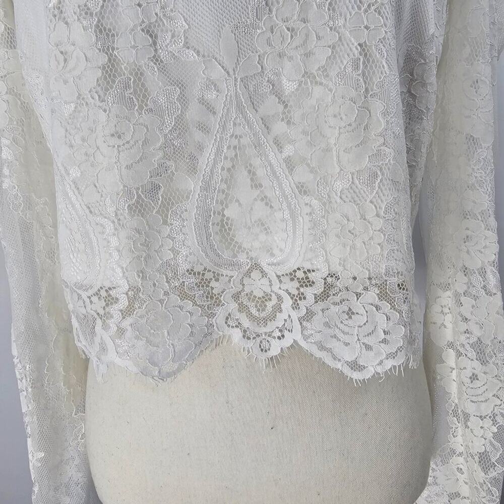 Lulus Ivory Lace Puff Sleeve Cropped Blouse Women's Size XL NWT - Picture 4 of 15